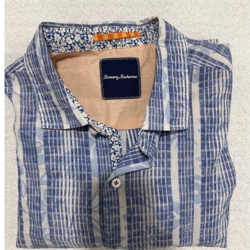 Tommy Bahama Men's Linen Cotton Striped Floral Long Sleeve Shirt Large